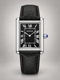 Volantero Men's Rectangular-Dial Leather-Strap Watch in Black, front view