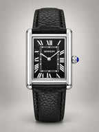 Volantero Men's Rectangular-Dial Leather-Strap Watch in Black, front view