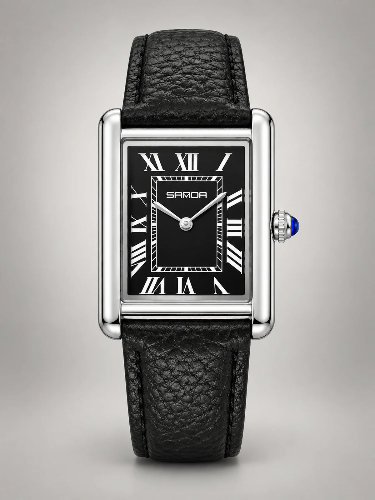 Volantero Men's Rectangular-Dial Leather-Strap Watch in Black, front view