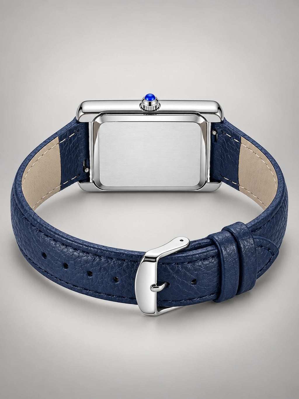Volantero Men's Rectangular-Dial Leather-Strap Watch in Blue, back view