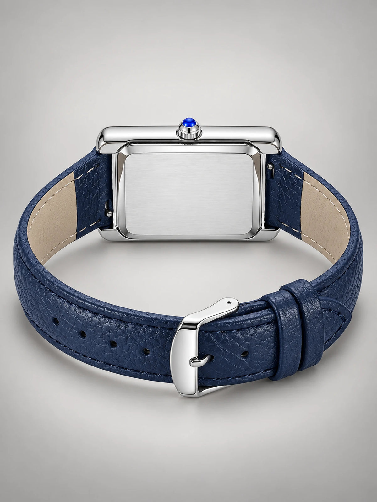 Volantero Men's Rectangular-Dial Leather-Strap Watch in Blue, back view