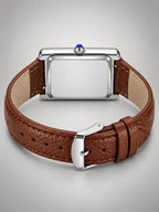 Volantero Men's Rectangular-Dial Leather-Strap Watch in Brown, back view