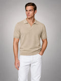Volantero Men's Fine Knit Open Collar Polo in Beige, front view