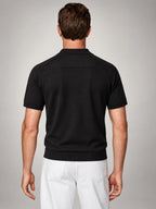 Volantero Men's Fine Knit Open Collar Polo in Black, back view