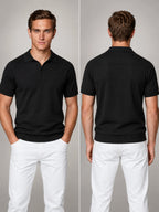Volantero Men's Fine Knit Open Collar Polo in Black, hover view