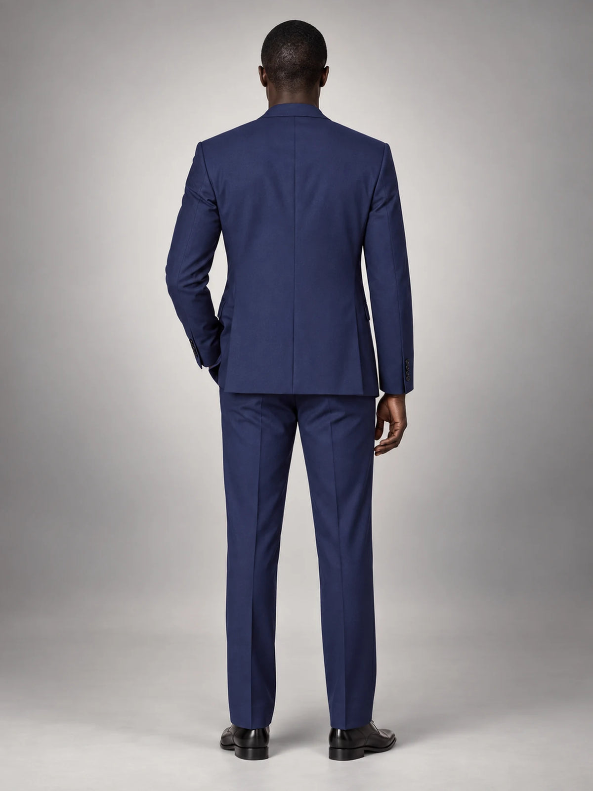 Volantero Men's Formal Three-Piece Wedding Guest Suit in Black, back view