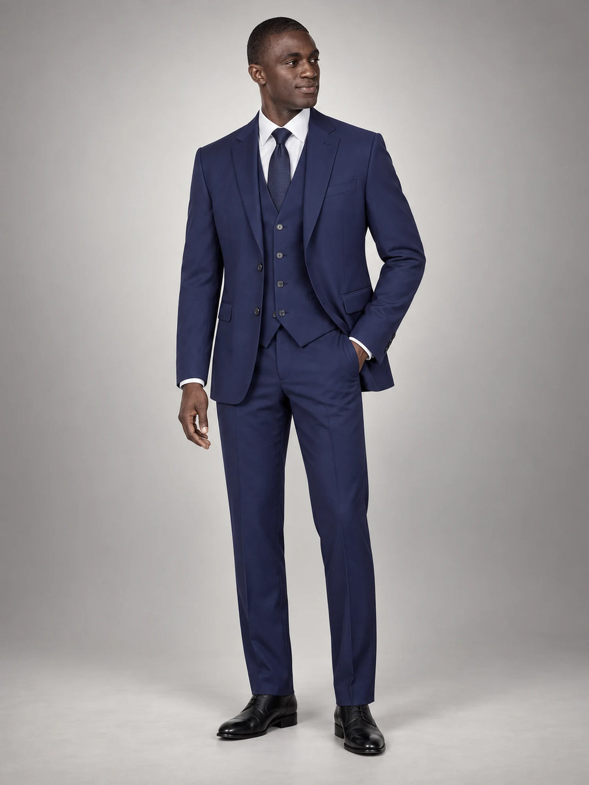 Volantero Men's Formal Three-Piece Wedding Guest Suit in Black, front view