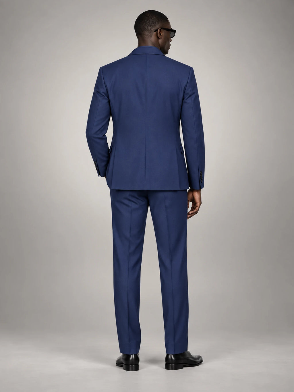 Volantero Men's Formal Three-Piece Wedding Guest Suit in Blue, back view