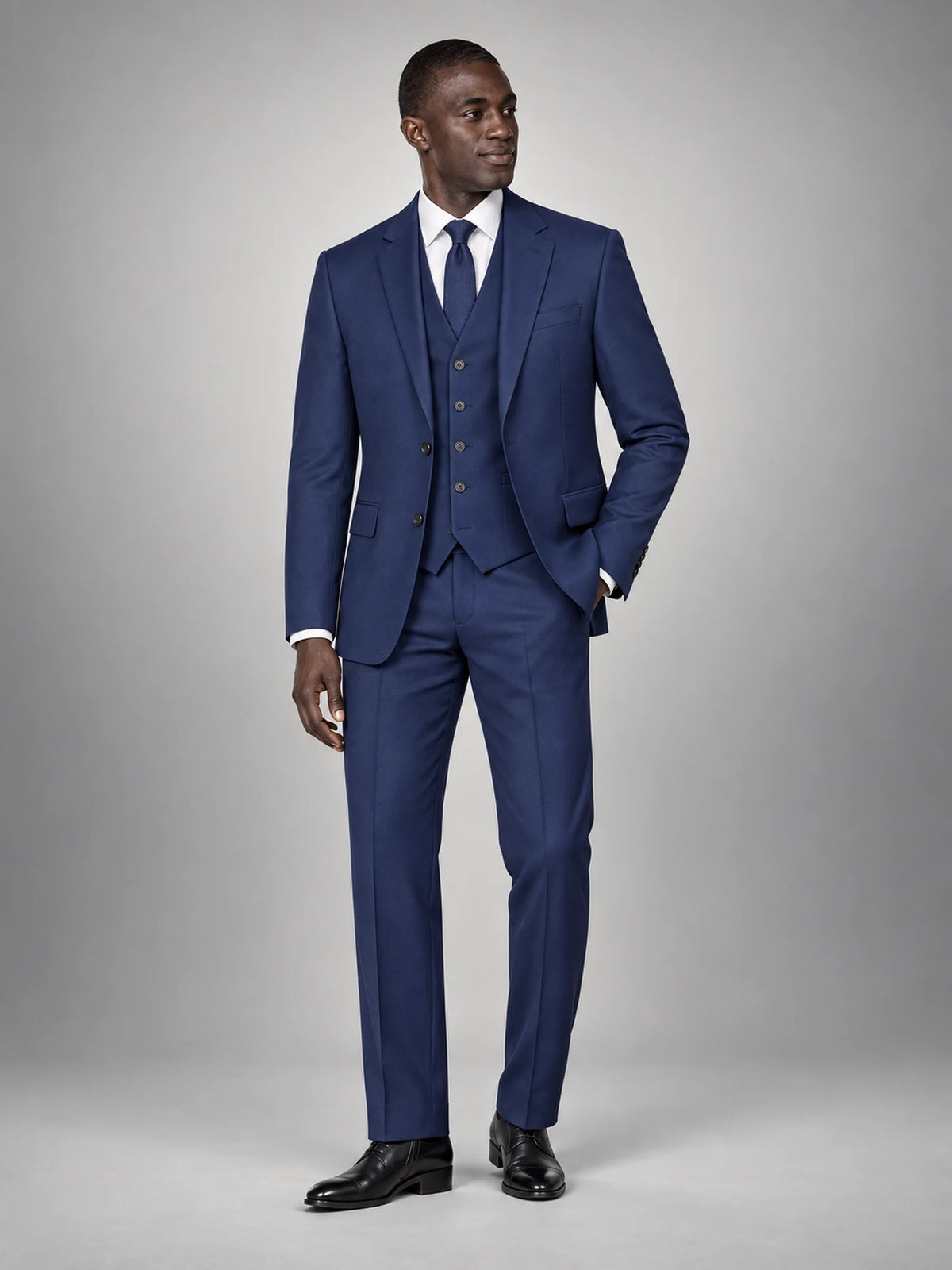 Volantero Men's Formal Three-Piece Wedding Guest Suit in Blue, front view