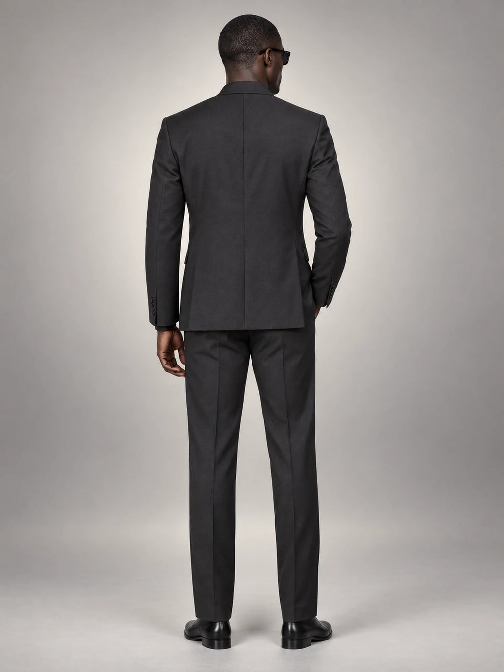 Volantero Men's Formal Three-Piece Wedding Guest Suit in Dark Grey, back view