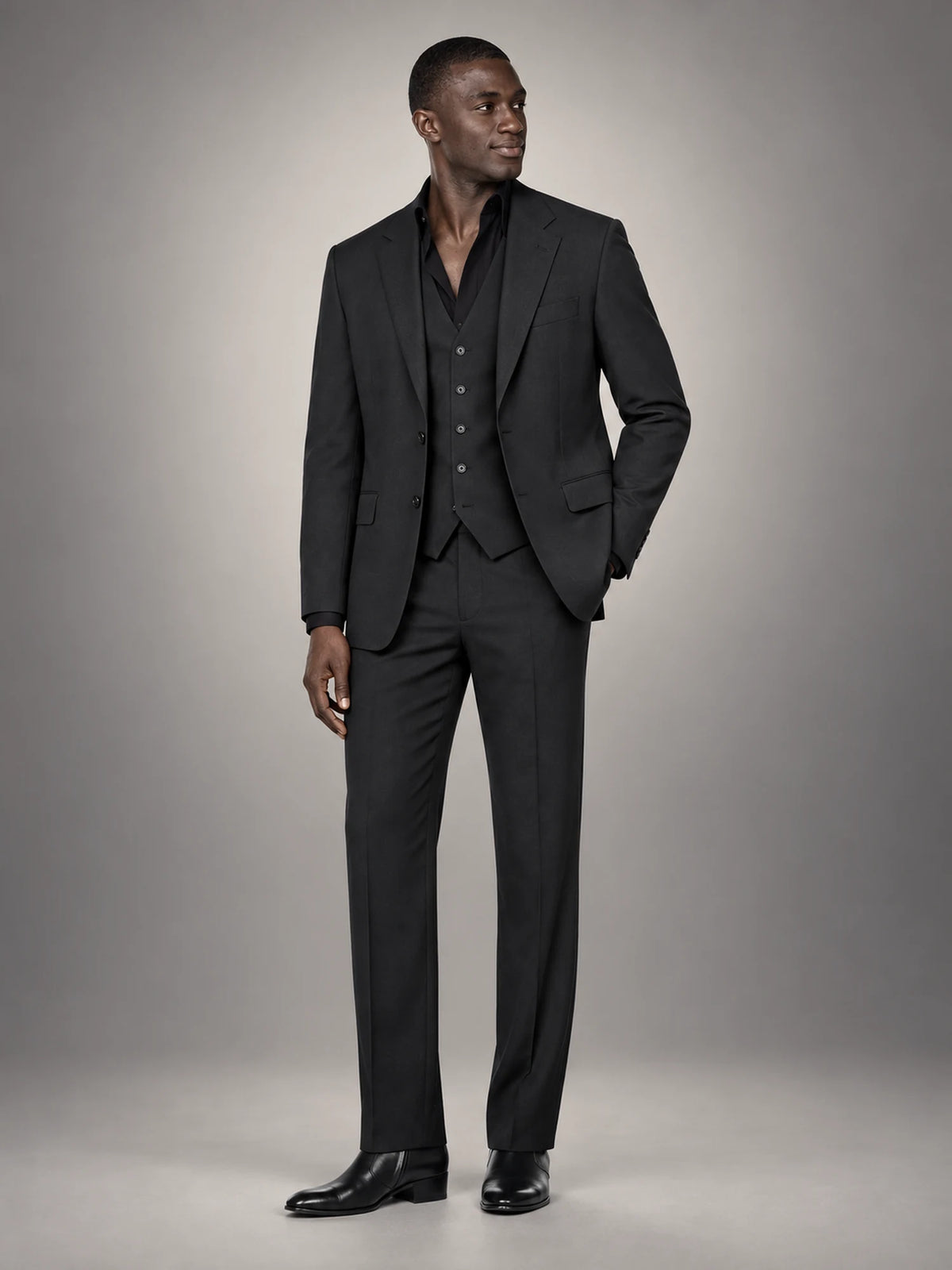 Volantero Men's Formal Three-Piece Wedding Guest Suit in Dark Grey, front view