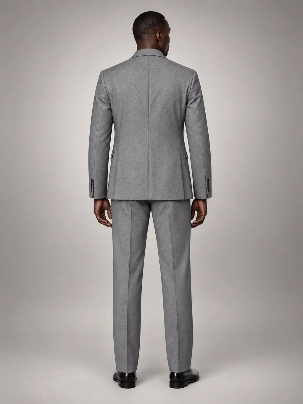 Volantero Men's Formal Three-Piece Wedding Guest Suit in Grey, back view
