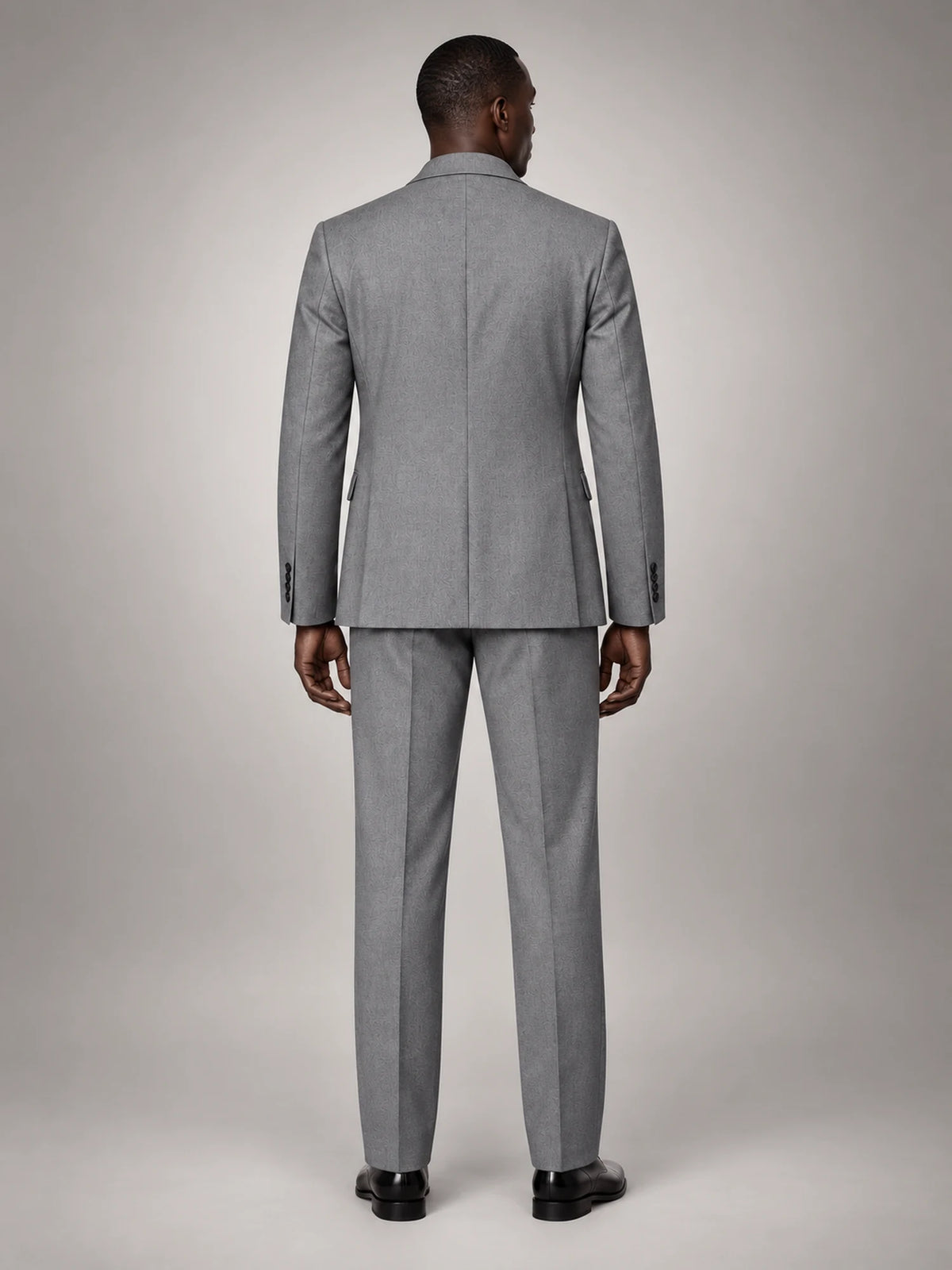 Volantero Men's Formal Three-Piece Wedding Guest Suit in Grey, back view