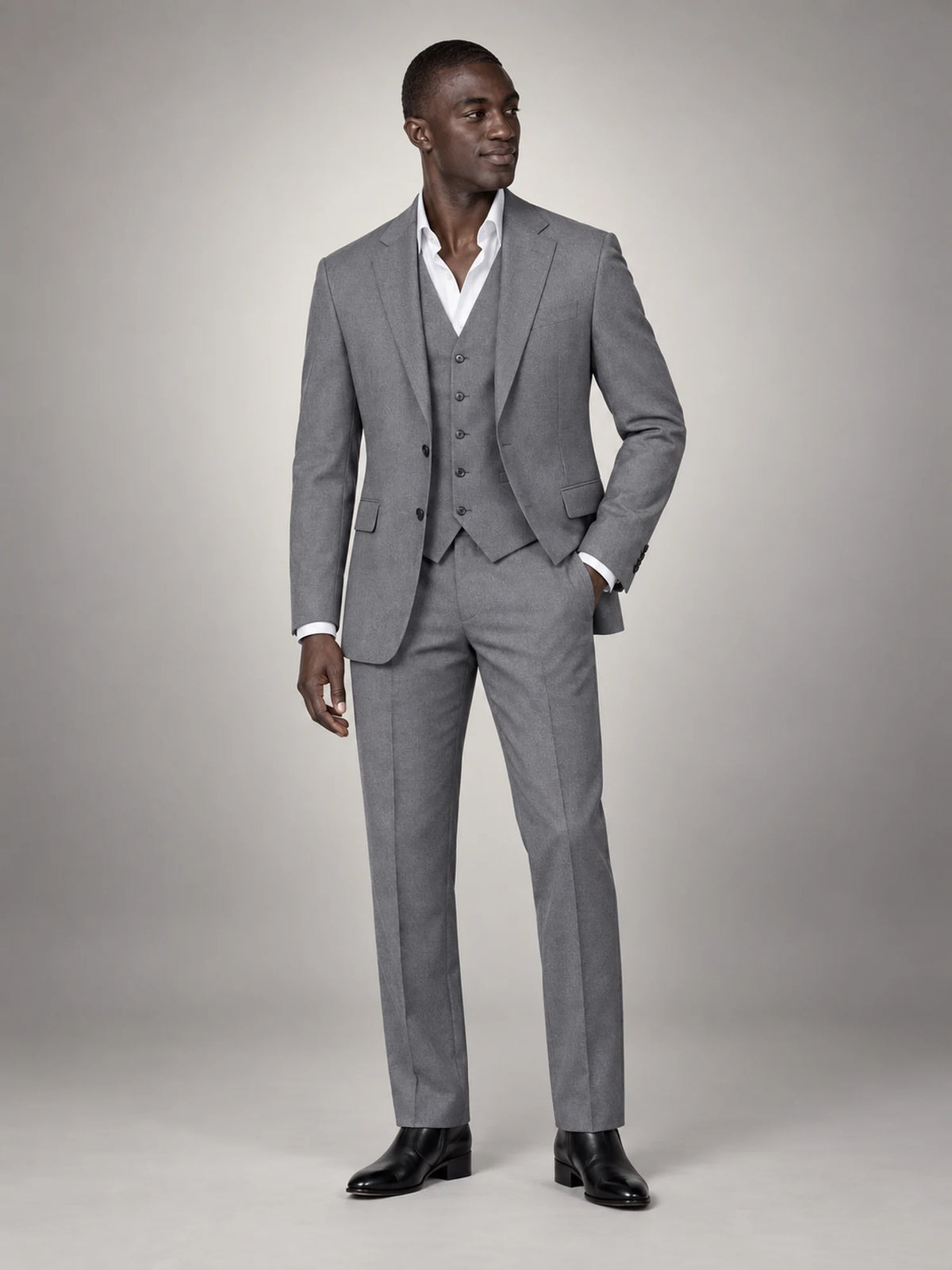 Volantero Men's Formal Three-Piece Wedding Guest Suit in Grey, main view