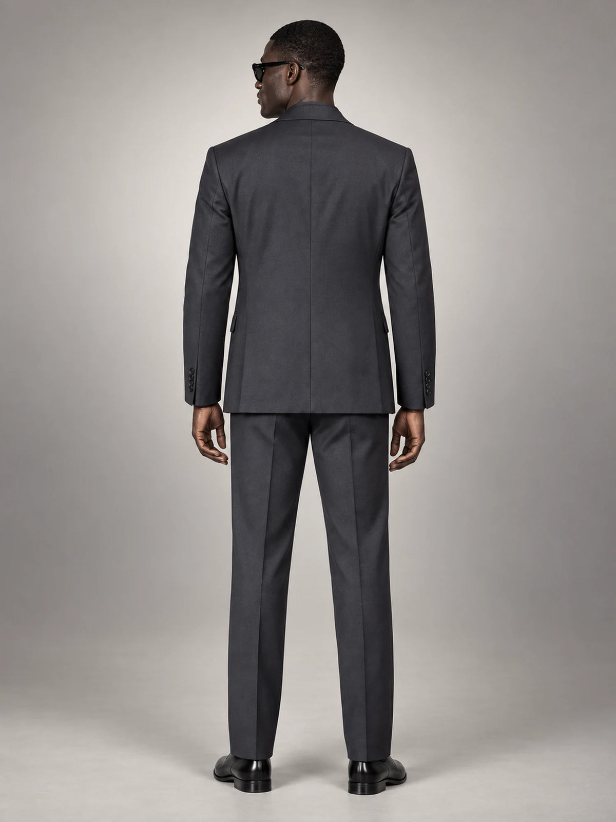 Volantero Men's Formal Three-Piece Wedding Guest Suit in Navy, back view