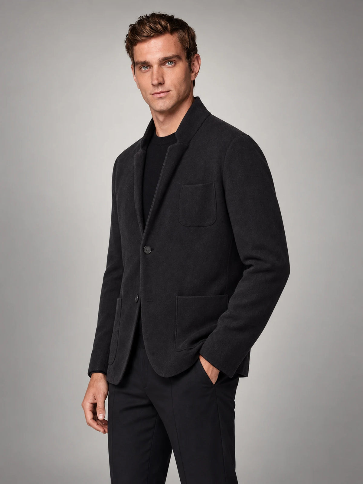 Volantero Men's Casual Tailored-Fit Jacket in Black, side view