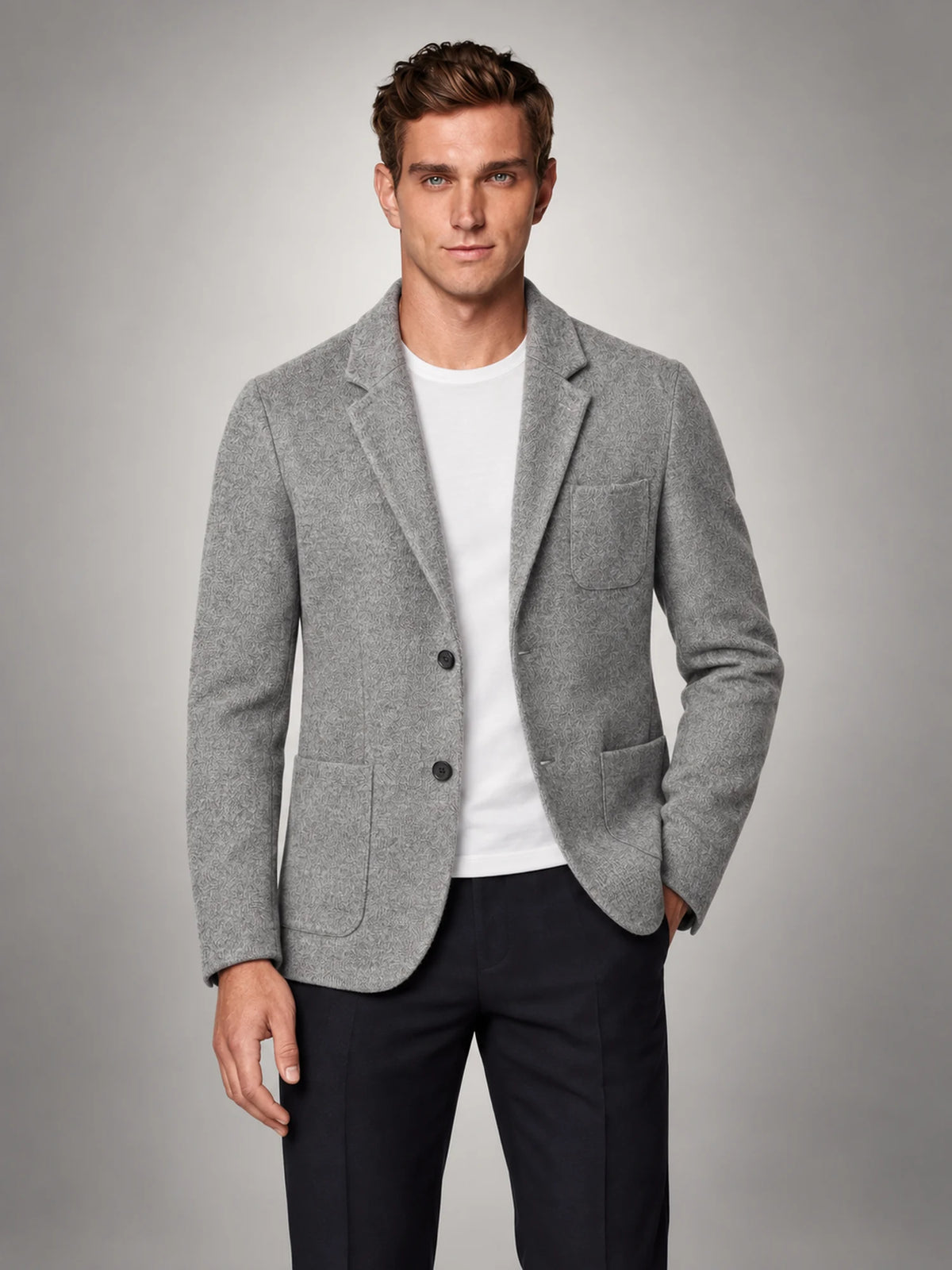 Volantero Men's Casual Tailored-Fit Jacket in Grey, front view