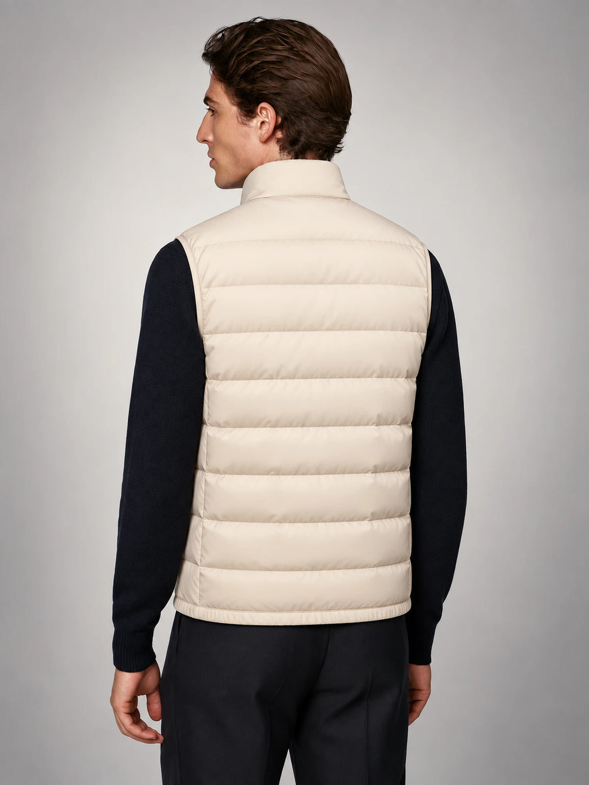 Volantero Men's Lightweight Sleeveless Gilet in Beige, back view