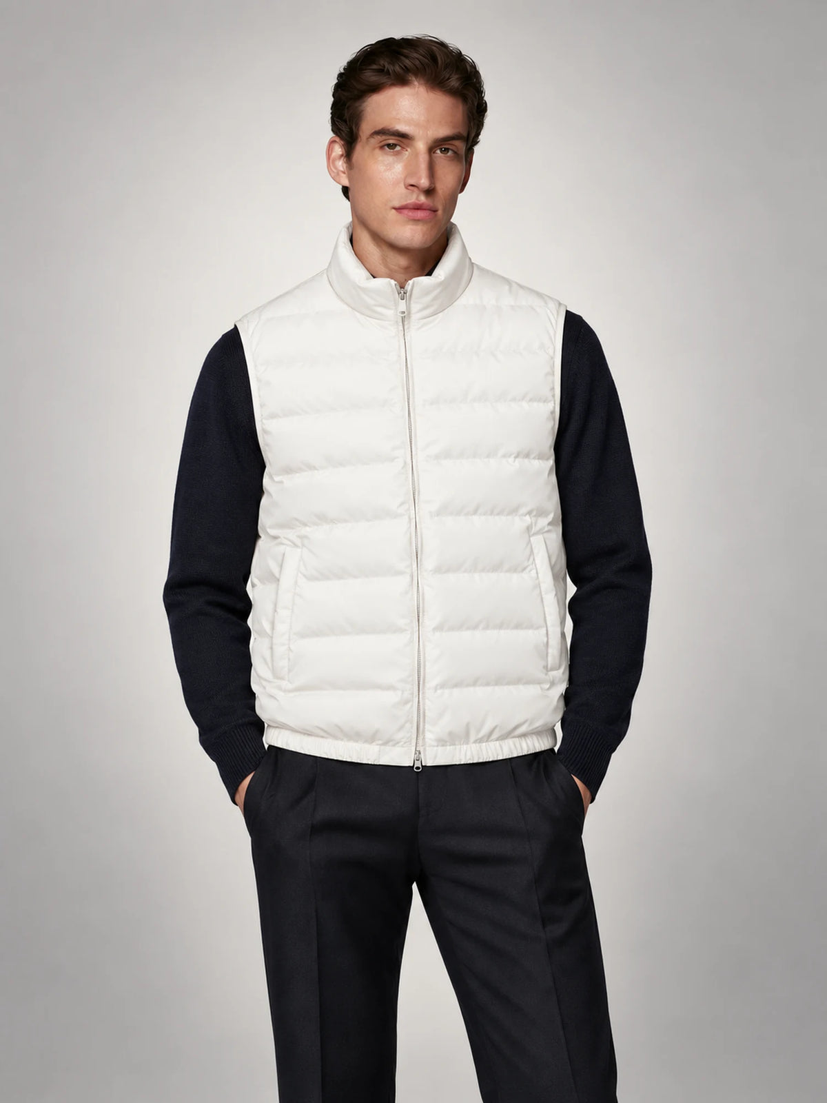 Volantero Men's Lightweight Sleeveless Gilet in White, front view