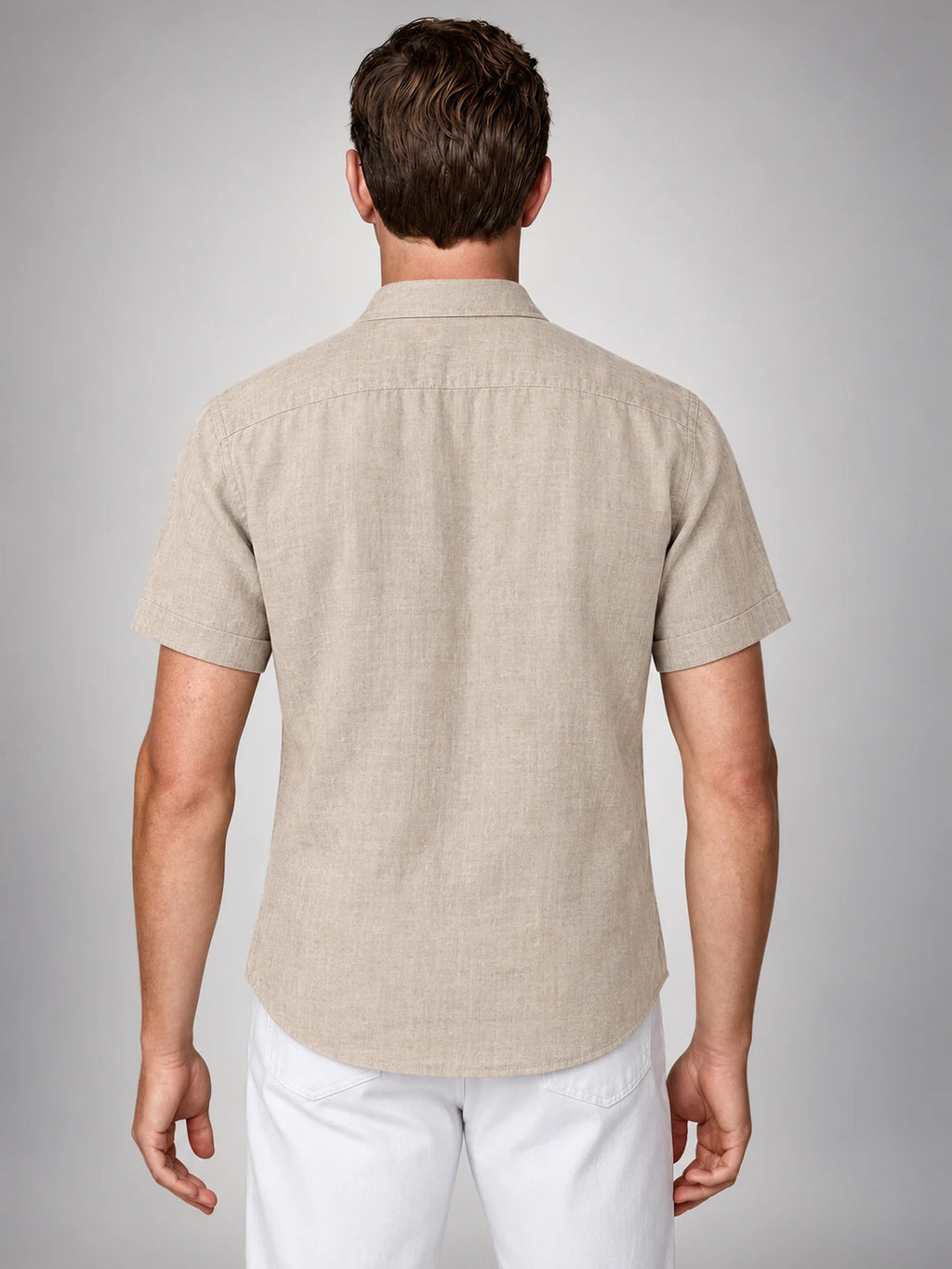 Volantero Men's Linen Short-Sleeve Shirt in Beige, back view