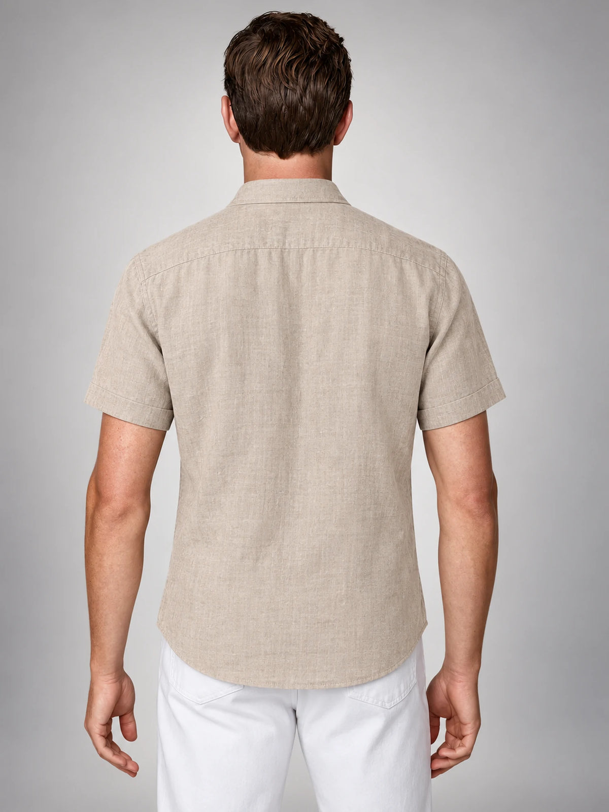 Volantero Men's Linen Short-Sleeve Shirt in Beige, back view