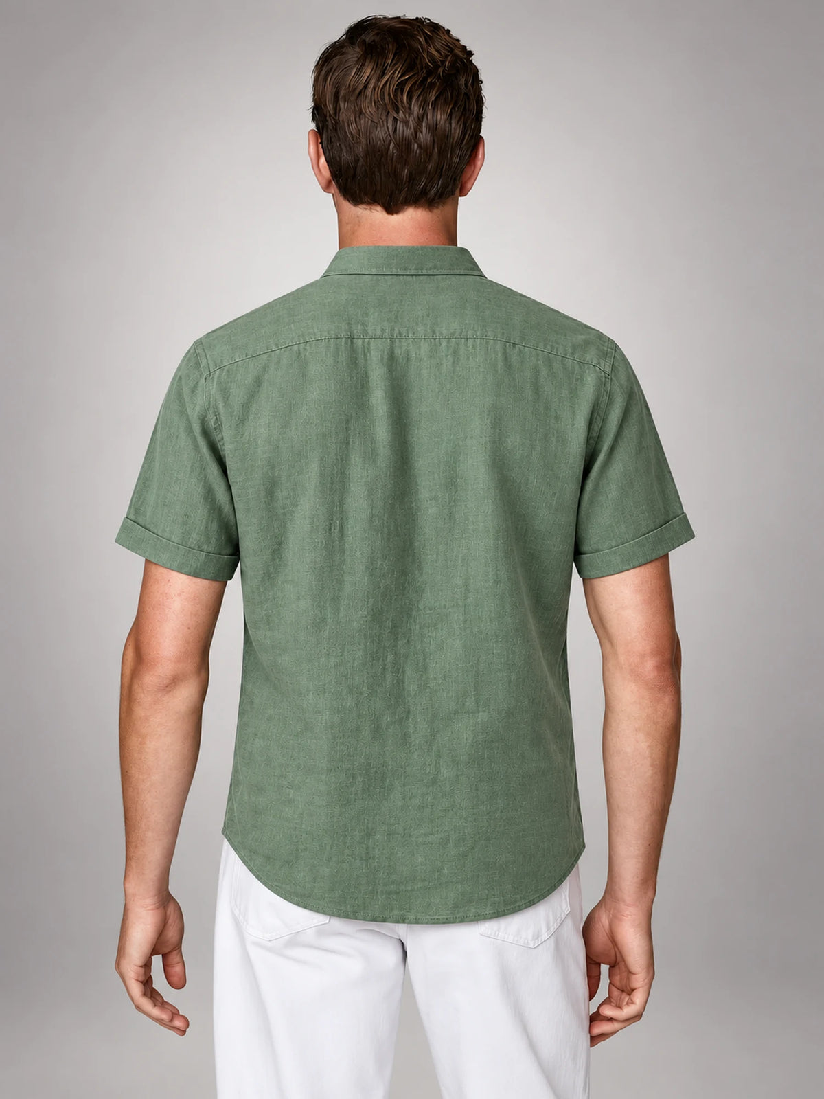Volantero Men's Linen Short-Sleeve Shirt in Green, back view