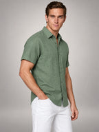 Volantero Men's Linen Short-Sleeve Shirt in Green, side view