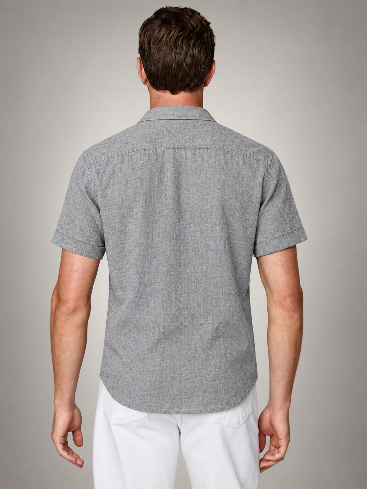 Volantero Men's Linen Short-Sleeve Shirt in Grey, back view