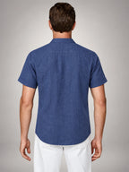 Volantero Men's Linen Short-Sleeve Shirt in Navy, back view