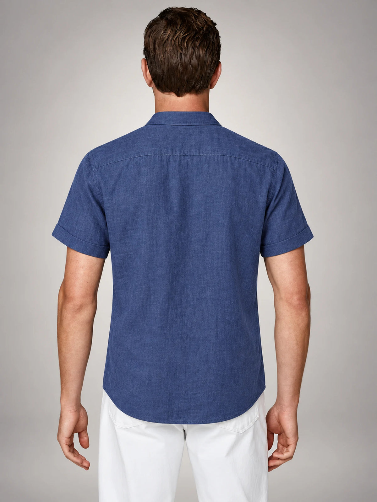 Volantero Men's Linen Short-Sleeve Shirt in Navy, back view