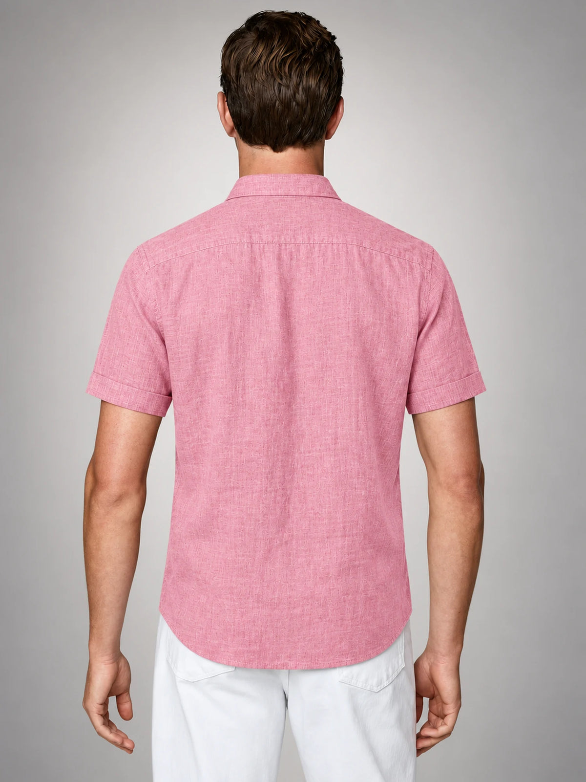Volantero Men's Linen Short-Sleeve Shirt in Pink, back view
