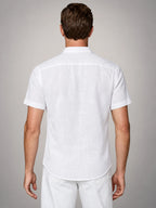 Volantero Men's Linen Short-Sleeve Shirt in White, back view
