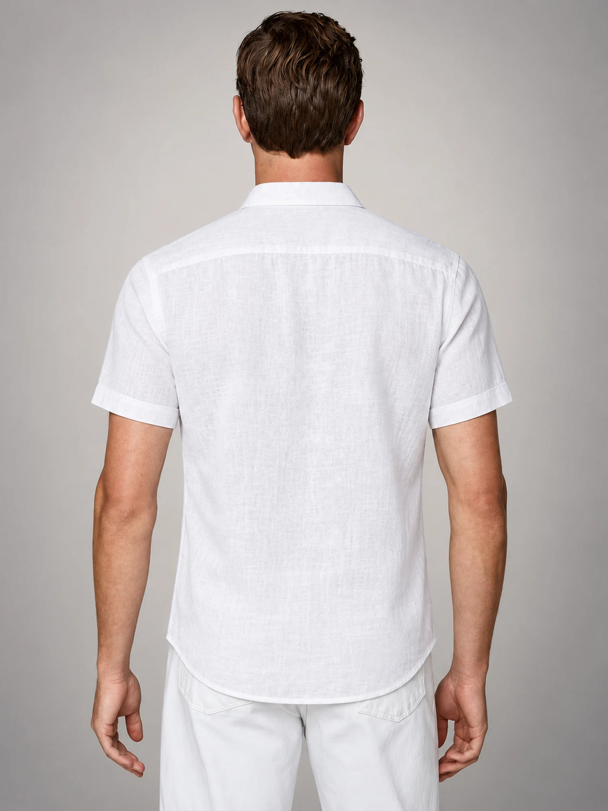 Volantero Men's Linen Short-Sleeve Shirt in White, back view