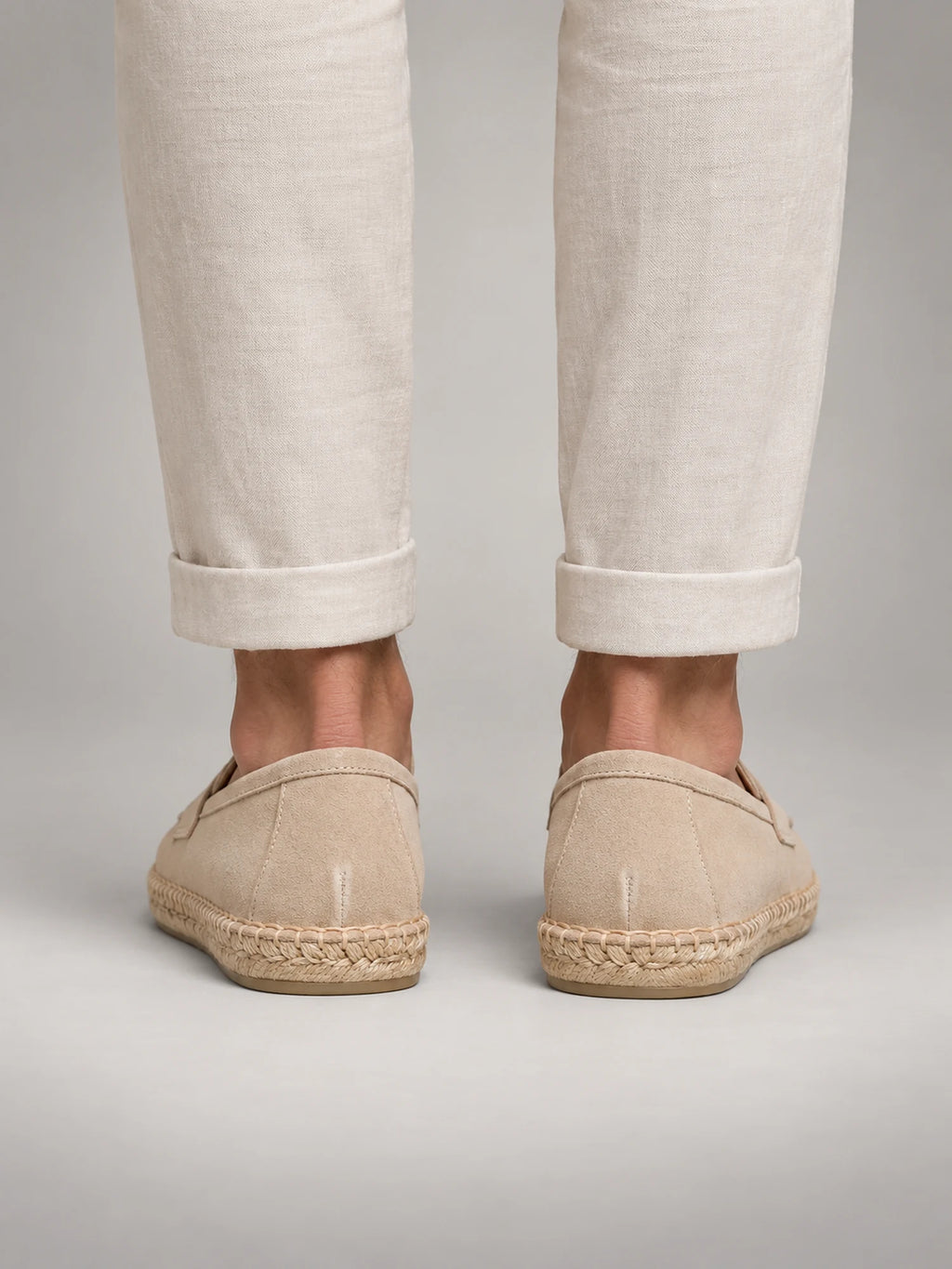 Volantero Men's Espadrille Penny Loafers in Beige, back view