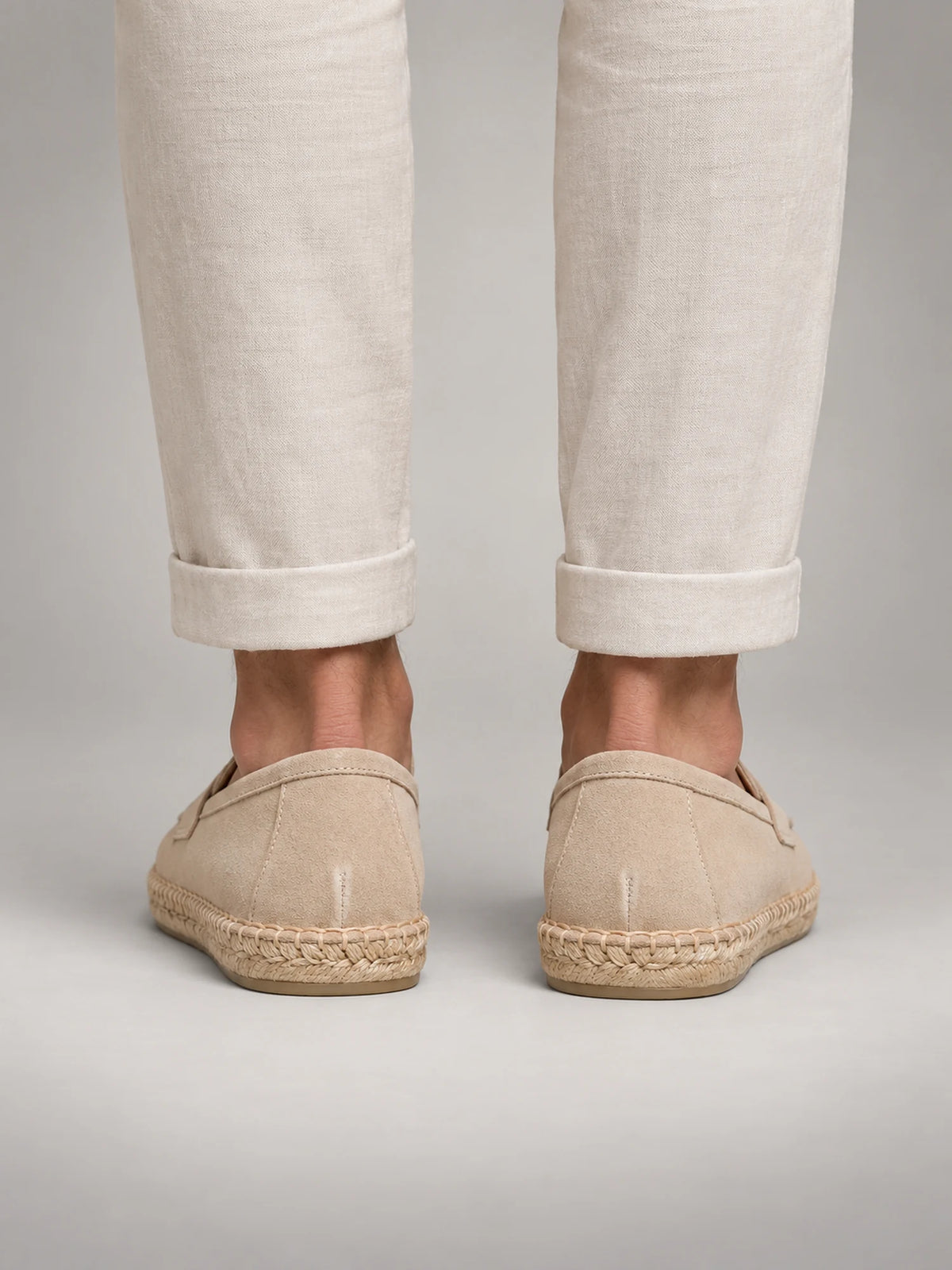 Volantero Men's Espadrille Penny Loafers in Beige, back view