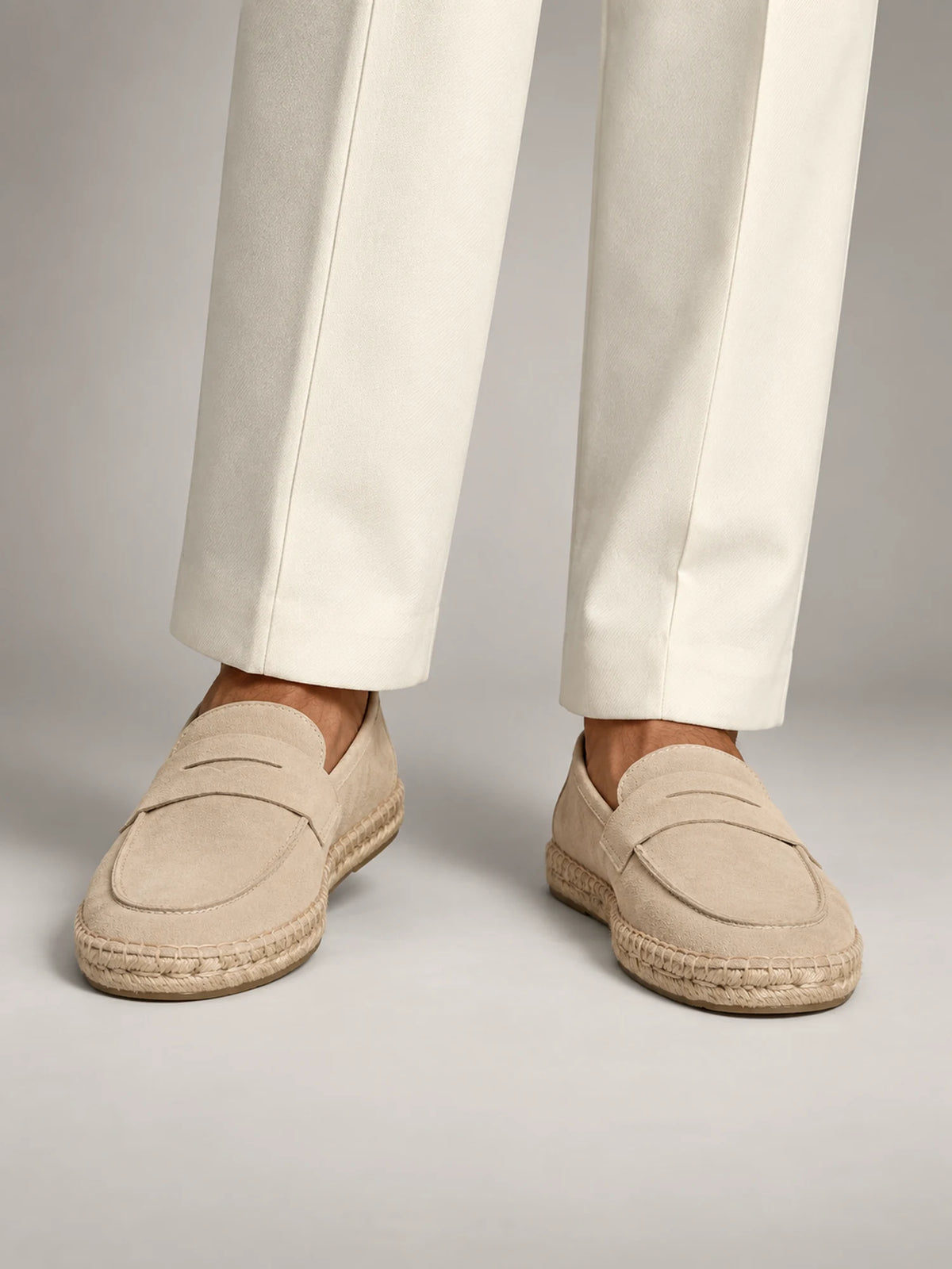 Volantero Men's Espadrille Penny Loafers in Beige, front view