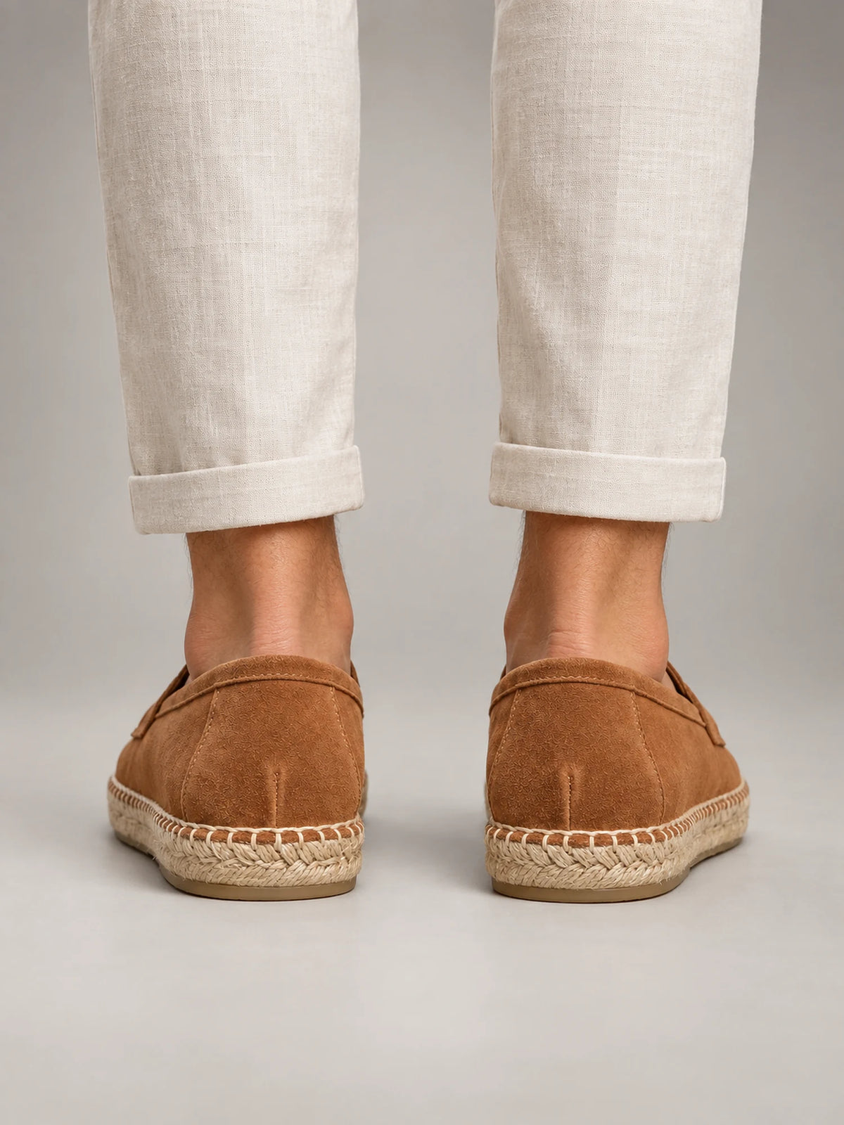 Volantero Men's Espadrille Penny Loafers in Brown, back view