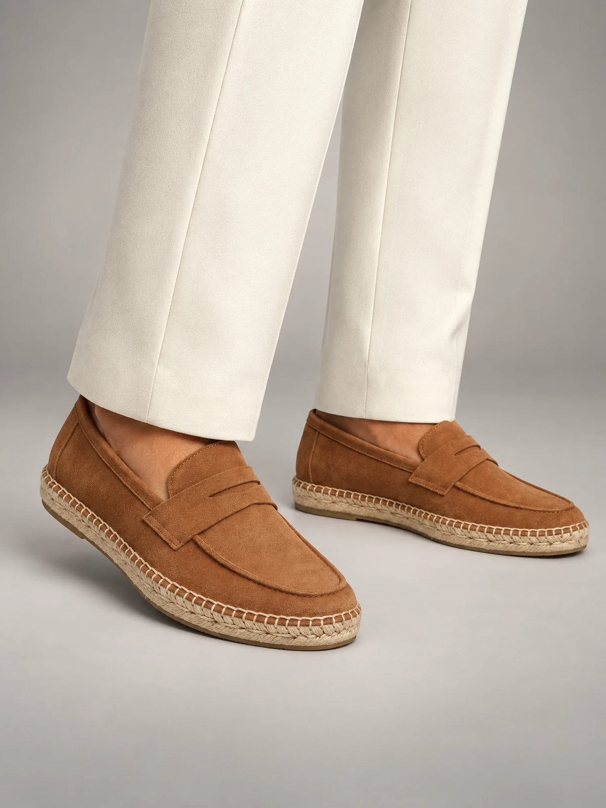 Volantero Men's Espadrille Penny Loafers in Brown, front view