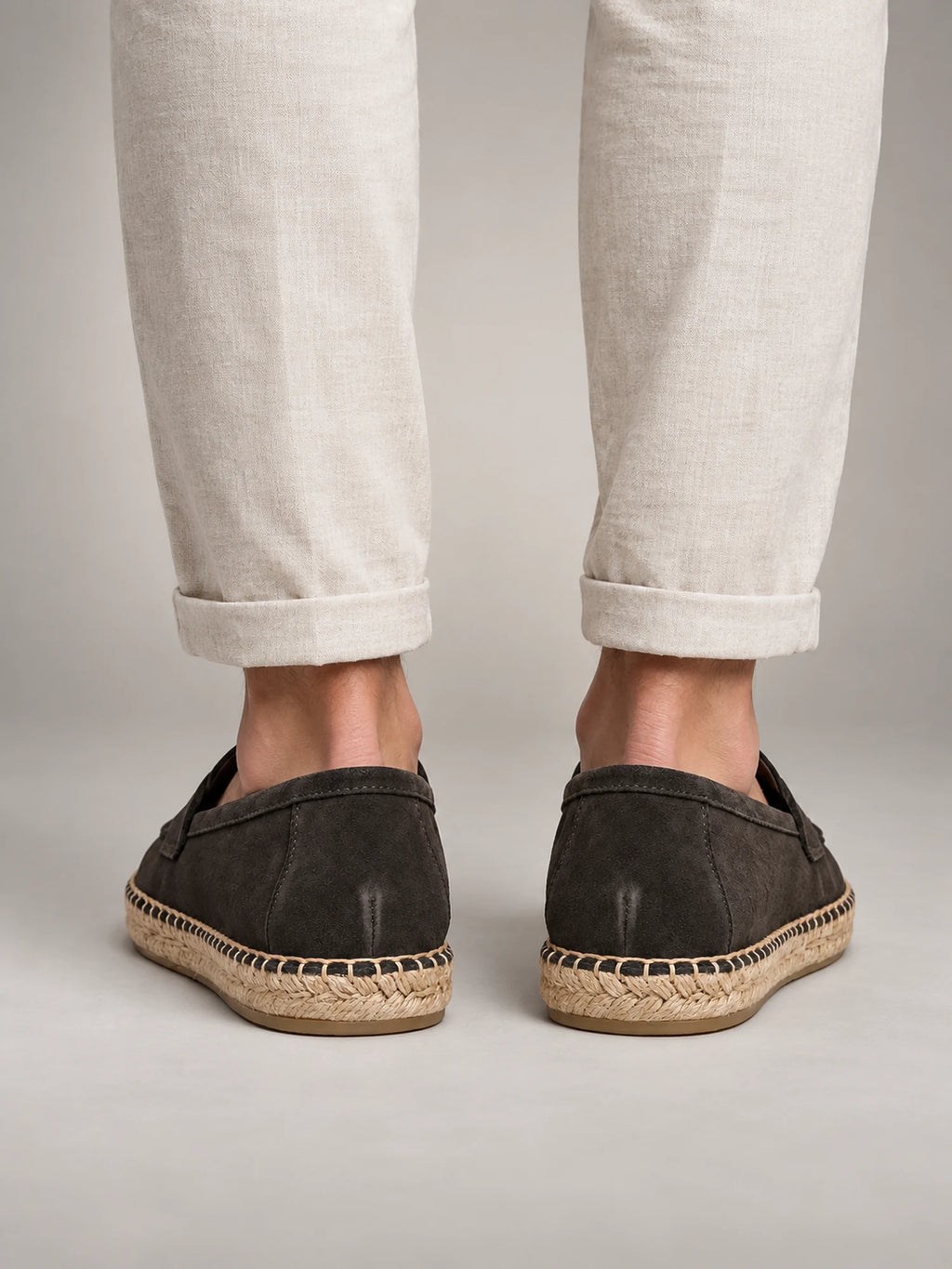 Volantero Men's Espadrille Penny Loafers in Dark Brown, back view