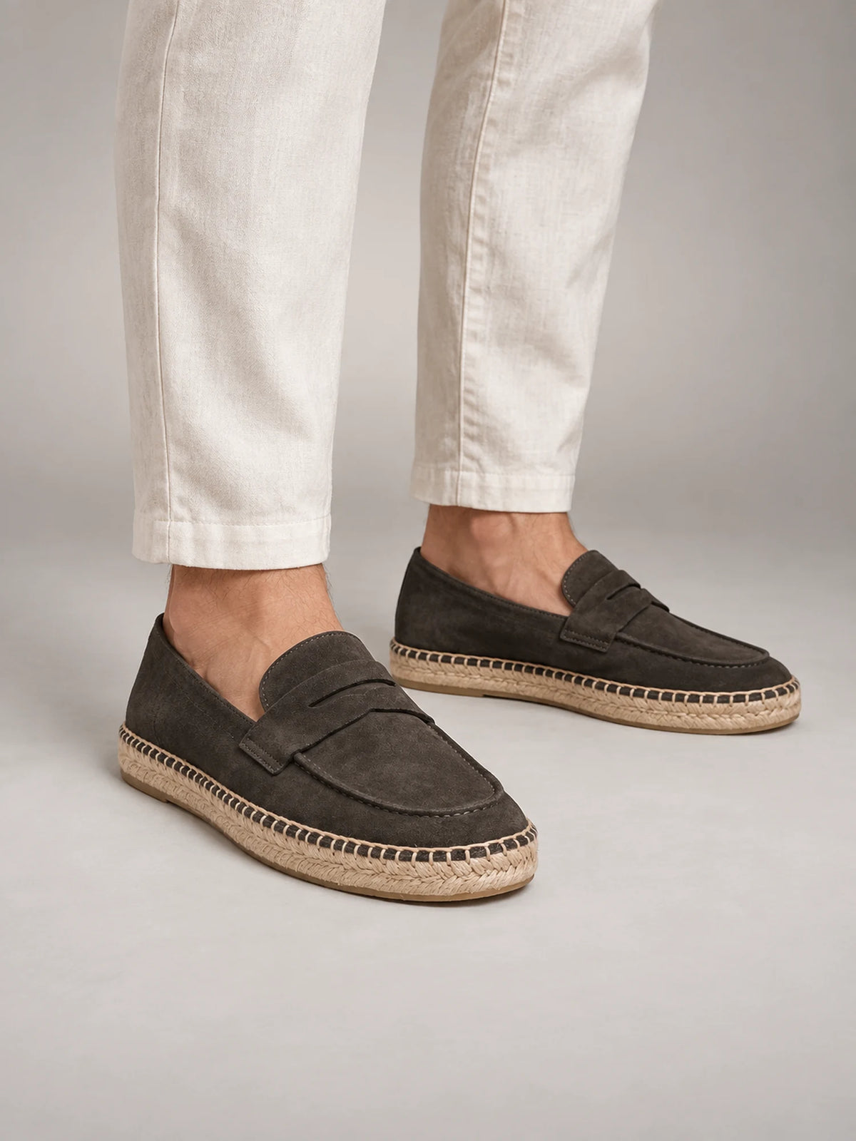 Volantero Men's Espadrille Penny Loafers in Dark Brown, hover view