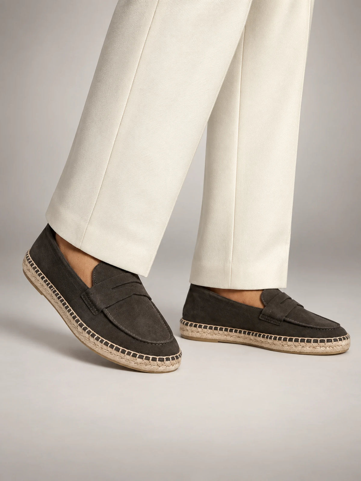 Volantero Men's Espadrille Penny Loafers in Dark Brown, main view