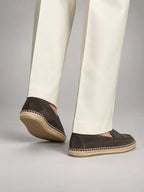 Volantero Men's Espadrille Penny Loafers in Dark Brown, side view