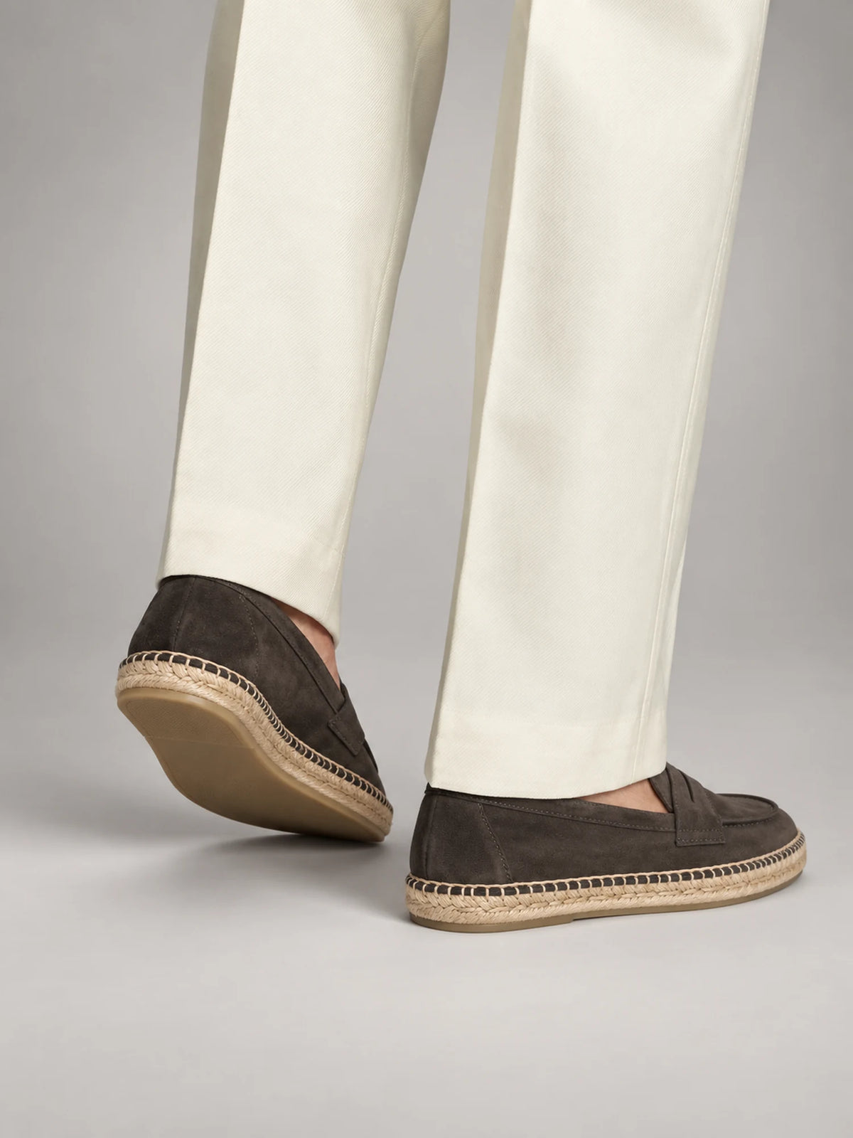 Volantero Men's Espadrille Penny Loafers in Dark Brown, side view