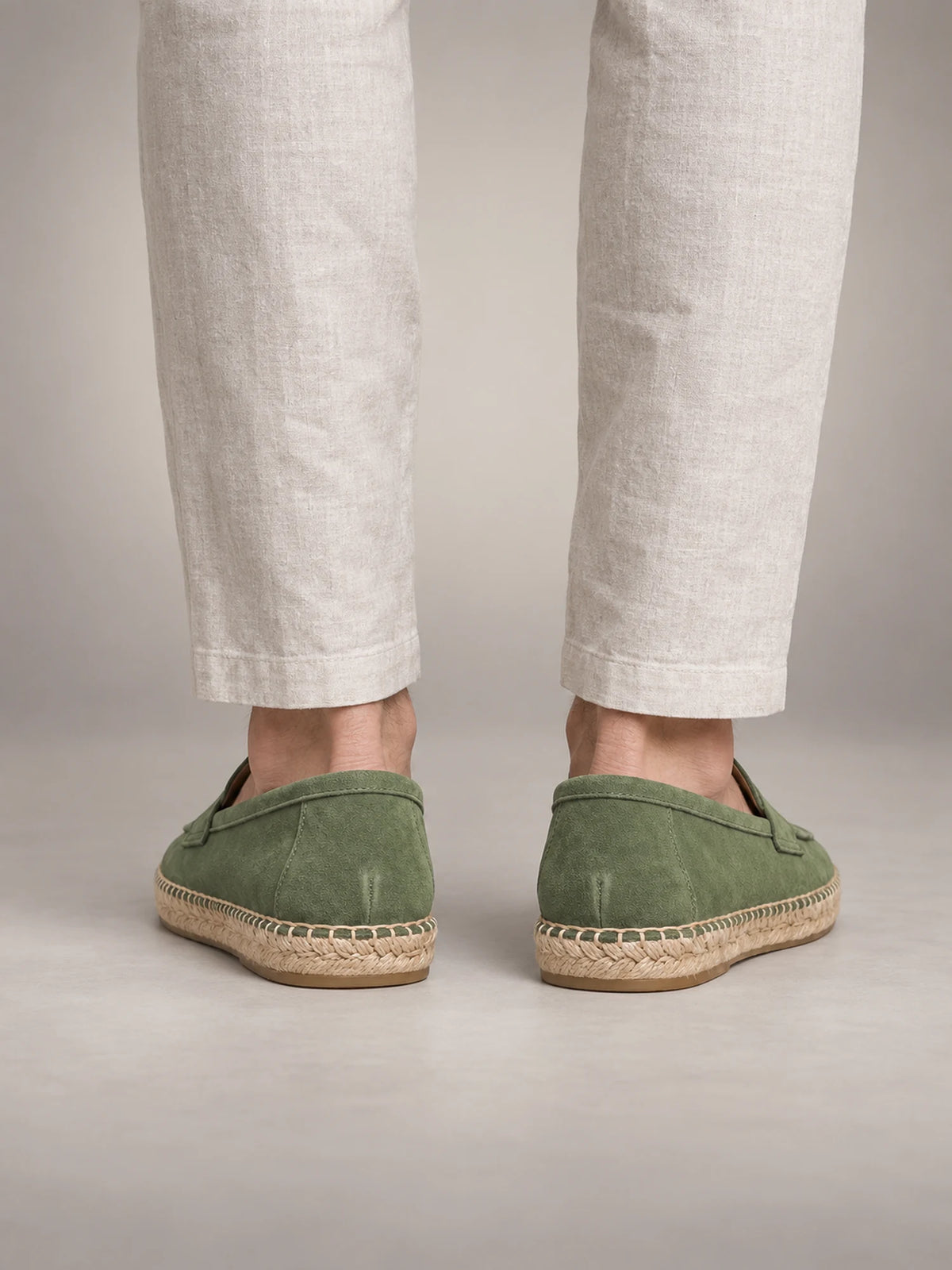 Volantero Men's Espadrille Penny Loafers in Green, back view