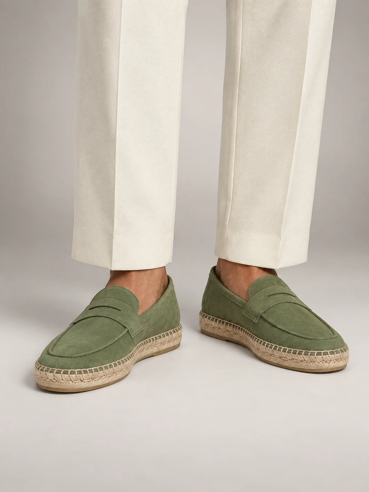 Volantero Men's Espadrille Penny Loafers in Green, front view