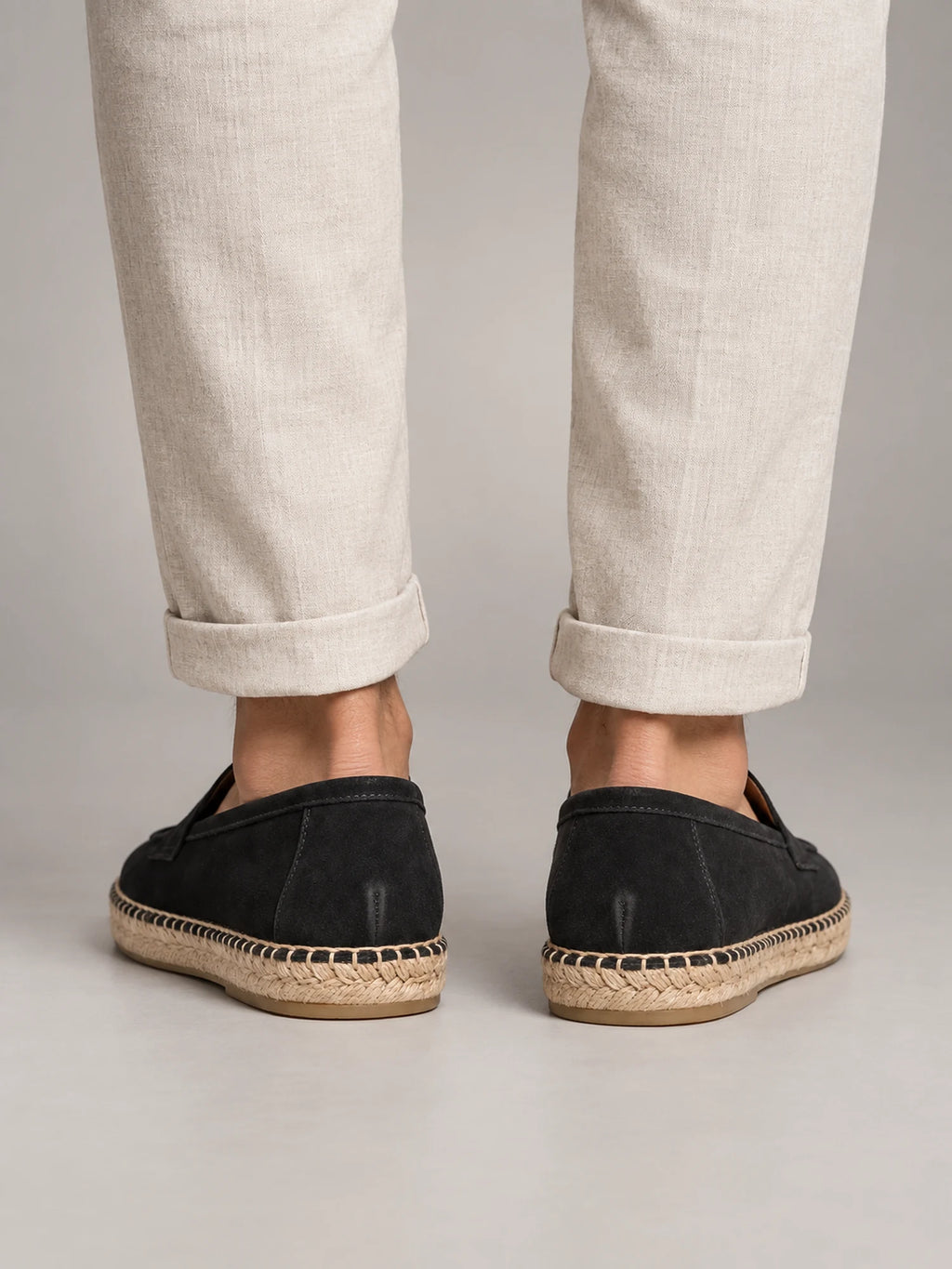 Volantero Men's Espadrille Penny Loafers in Navy, back view