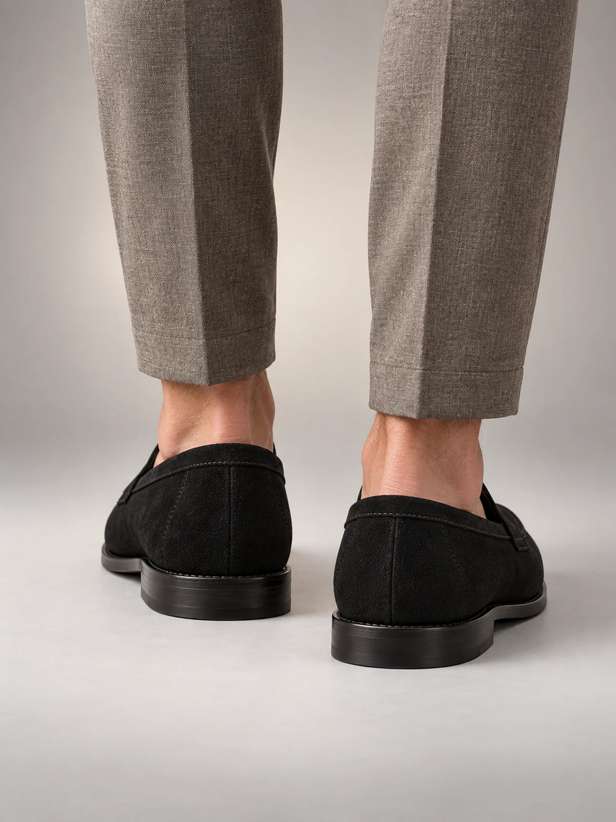 Volantero Men's Coastal Penny Loafers in Black, back view