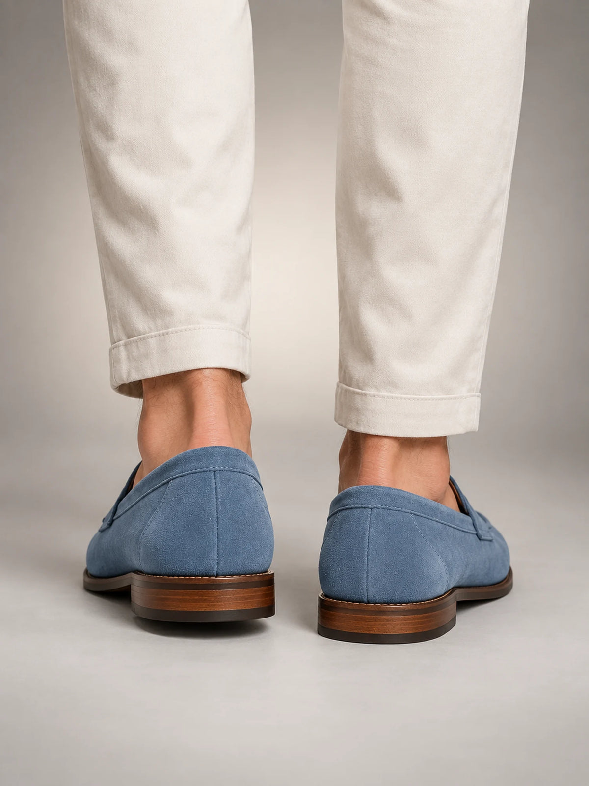 Volantero Men's Coastal Penny Loafers in Blue, back view
