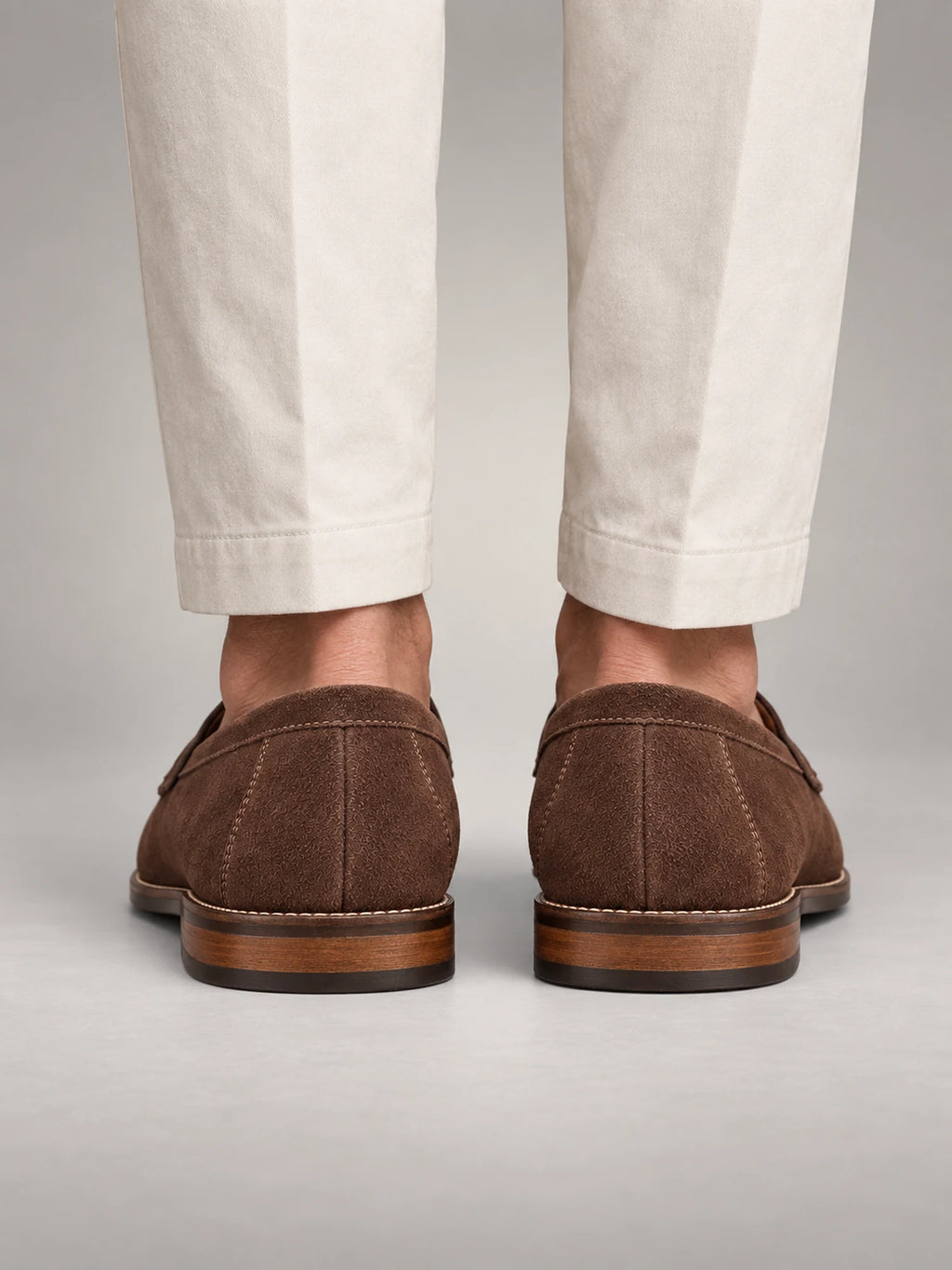 Volantero Men's Coastal Penny Loafers in Brown, back view