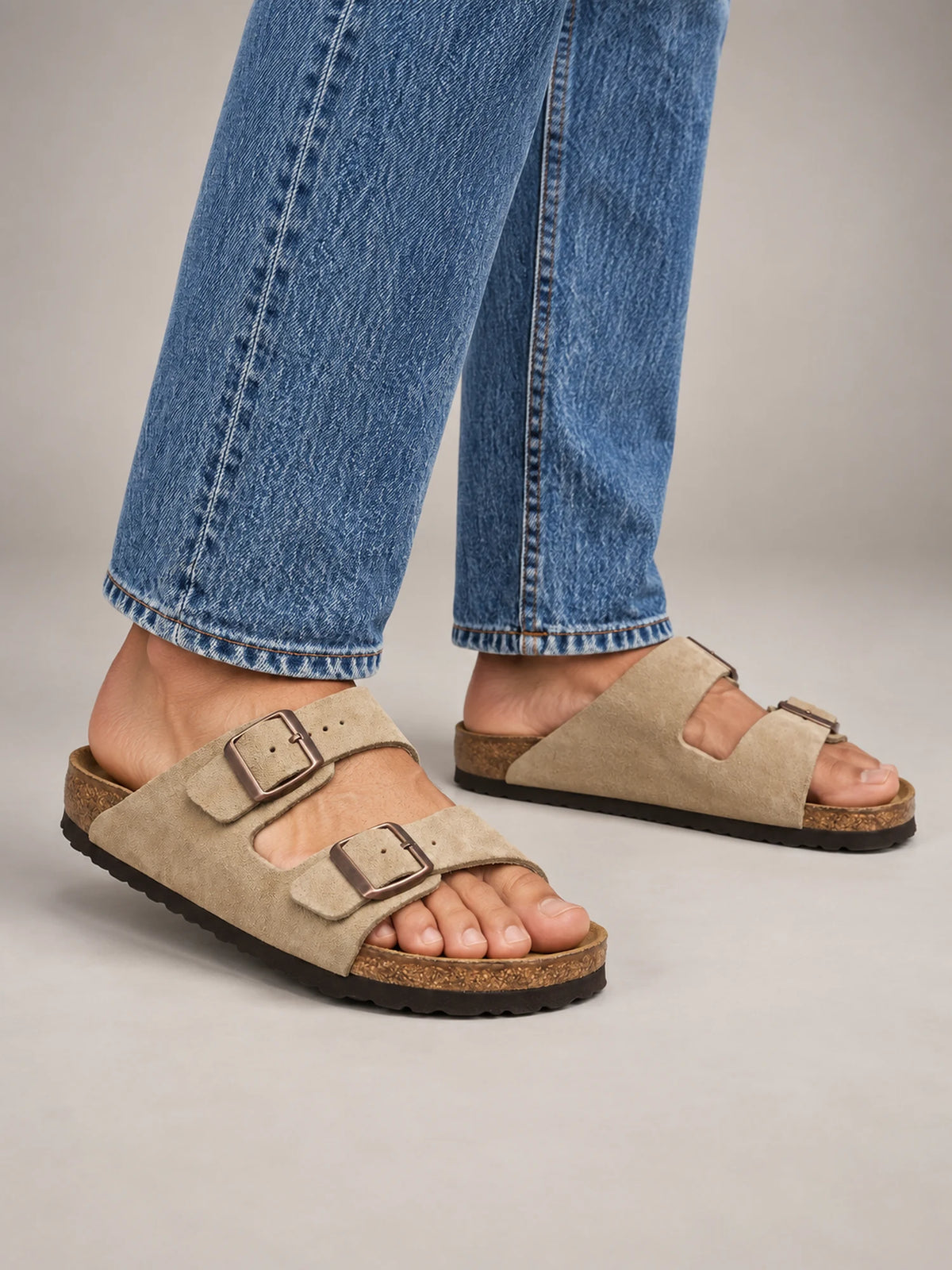 Volantero Men's Double-Buckle Sandals in Beige, main view